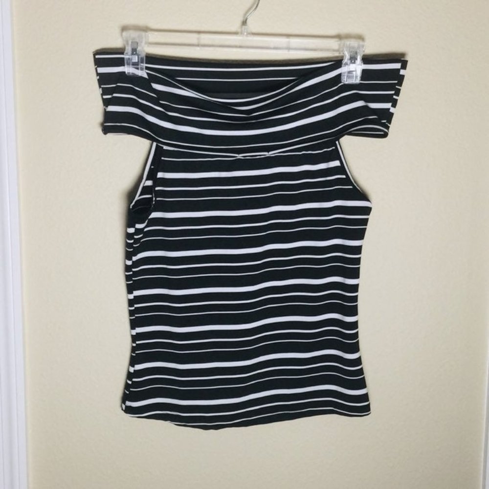 Black and White Stripe Off The Shoulder Top
